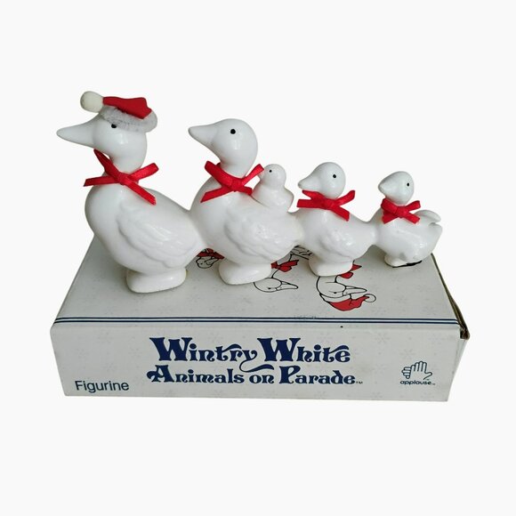 Wintry White Animals on Parade Figurine Ceramic Goose 1980s Vintage Christmas - Picture 1 of 2